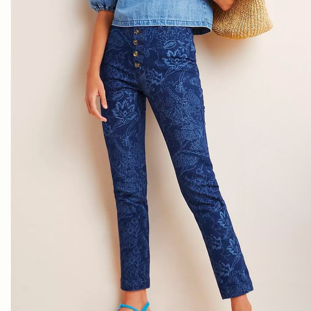 Anthropologie Pilcro Floral Printed Straight Leg Jeans
